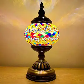 Mosaico Vitral Lâmpada de Mesa Criativas de Estilo turco USB Recarregável Lâmpada de Tabela Decoração Romântica Led sem fio da Lâmpada para a Barra