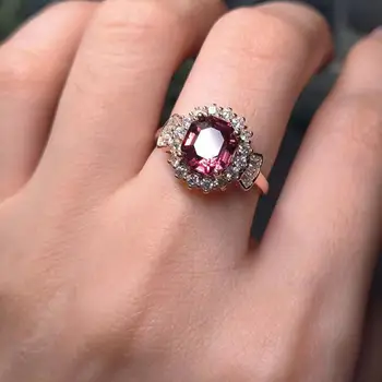 1pcs/muito natural rubellite anel S925 Prata Banhado a Ouro Rose Moda Clássica de Multi-Camadas de Diamantes Sofisticado taki