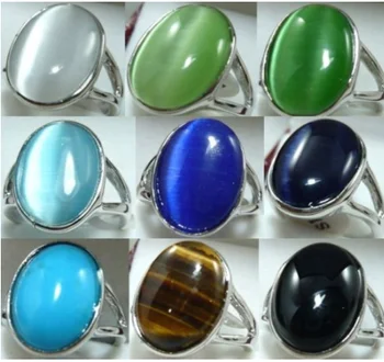 9color-13*18mm branco/verde/azul/preto opala///olho de tigre, anel de pedra pode escolher