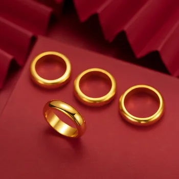 Simples 24k Banhado a Ouro amarelo Brilhante de Anéis para as mulheres e homens que a Moda Fechado dois Anéis de Aniversário de Casamento, Jóias de Alta Dons