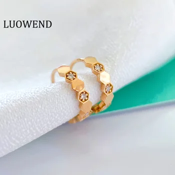 LUOWEND 100% Genuíno de Ouro Rosa de 18K Brinco AU750 acoplamento das Mulheres Brincos de Diamante Natural Brinco de Moda da Aro do Projeto
