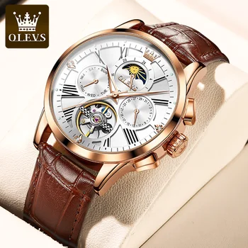 OLEVS Novo dos Homens Relógios Clássica Mecânica de Relógio de Couro Homens Homens Luxo Relógios Automáticos de Negócios Impermeável Relógio relógio de Homem