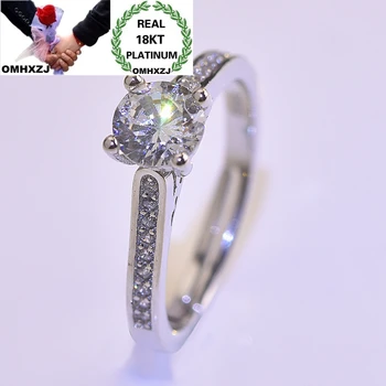 OMHXZJ Atacado, Moda Europeia Mulher Menina de Festa de Aniversário, Presente de Casamento Simples Rodada de Zircão Branco 18KT White Gold Ring RR851