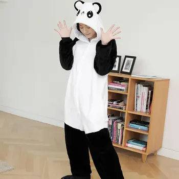 Natal Adultos Panda Kigurumis Cosplay com Capuz, Uma Peça de Pijama Onesis Traje de Flanela Vestuário XL