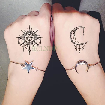 Impermeável da Etiqueta Temporária Tatuagem sol e da Lua Falso Tatto Flash Tatoo Tatouage Pulso de Pé de Braço Para a Menina Mulheres Homens Crianças
