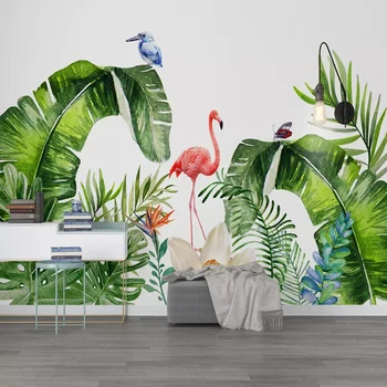 Personalizado em Qualquer Tamanho de Parede de Pano Nórdicos Plantas Tropicais Flamingo Mural, Sala de TV, Quarto Papéis de parede para Decoração de Casa de Papel De Parede 3D