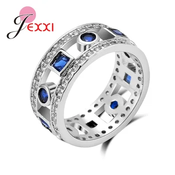 Os amantes 925 Anéis de Prata Esterlina Mulheres CZ Cristal Oco Anéis de Jóias Para Casamento Romântico Dom de Qualidade Superior, de Cor Azul,
