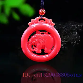 Vermelho Jade Elefante Charme Pingente de Moda Chinesa Esculpida Natural Colar Jadeite Dupla face Jóia de pedra preciosa Amuleto Presentes