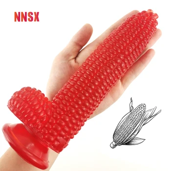 NNSX Milho Vibrador Plug Anal Vermelha Transparente Macio Recheado de Textura Granular com ventosa Masturbação Vagina Brinquedos Sexuais Para as Mulheres