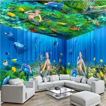 beibehang Mundo Subaquático Sereia foto de papel de parede para parede de 3 d'o Lago dos cisnes 3D mural do papel de parede decoração de parede-papel de pisos