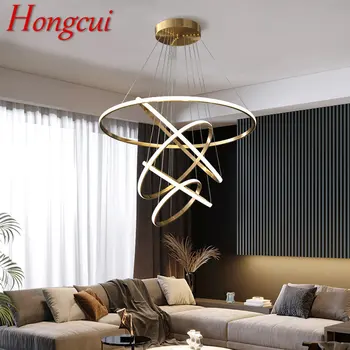 HONGCUI Contemporânea Latão Anel Pingente de Iluminação LED de 3 Cores, Chandelier, Lâmpada de Decoração Para Home Sala