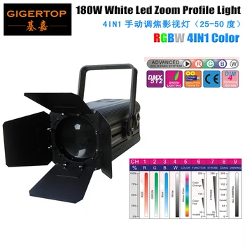 TIPTOP TP-016 Fase 180W Conduziu Zoom Luz de Estúdio RGBW 4IN1 Dissipação de Calor de Tubos do Sistema de Refrigeração de Alta Velocidade do Ventilador Soprando de Zoom Manual