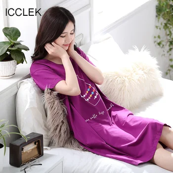 Versão coreana de algodão fino Suéter nightdress mulheres dos desenhos animados bonitos além de grande tamanho médio saia primavera verão pijama outono