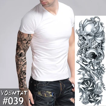 Novo 1 Pedaço da Etiqueta Temporária Tatuagem de Caveira de relógio Cheio de Flores da Tatuagem do Braço com o Corpo Art Grandes Falso Etiqueta da Tatuagem
