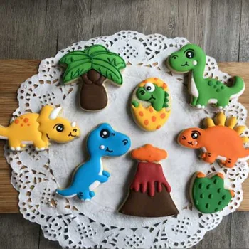 8pcs/set Dinossauro Cookie Selos de Plástico Cookie de Biscoitos Decoração de Molde Animais Forma Cortadores de Cookie K083