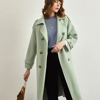 Nova moda Hepburn duas faces casaco de tweed no outono e no inverno 2021 mulheres de médio e longo solta lã casaco zero cashmere