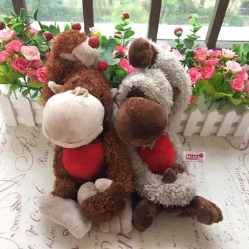 30cm Selva Irmão Vermelho/cinza claro do Amor do Coração do Macaco casal de bonecos de Brinquedo de Pelúcia para o aniversário de Presentes de Natal 1pcs