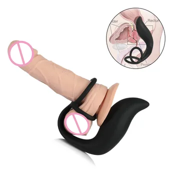 Silicone Masculino Anal Plug Massageador de Próstata Cock Ring Butt Plugs para Homens retardar a Ejaculação,Erótico Adulto Sexo Anal Brinquedos Anel peniano