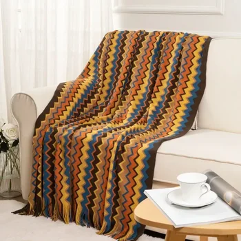 Estilo Boho Verão Cobertor com Borla de Malha Listrado Mantas para o Sofá-Cama Decorativos Cobertor Jogar Macio Cobertor Decoração de Casa