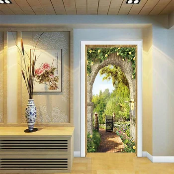 3D Portas italiano Arco de Flores Paisagem do Corredor da Porta de entrada de plano de Fundo Decorativo de Parede de Pvc Autocolante de Casa Quarto Sala Decoração