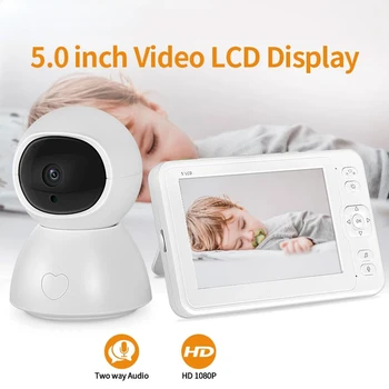 Monitor do bebê de 2MP HD Visão Noturna de Duas Vias Falar de 5 Polegadas Babá de Vídeo Câmera de 8 de Ninar Gravação e Playbacking Com Cartão SD