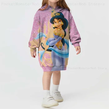 Meninas Disney dos desenhos animados de Meninas Roupas Impresso Moletom de Manga Longa Vestido de Camisola Princesa Jasmine Casual Roupas para Crianças