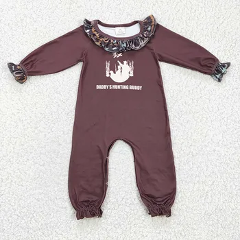 Criança de caça design camo cor marrom menina de romper babados bonito mangas compridas bebê inverno macacão de recém-nascidos roupas