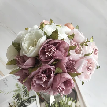 Europeia retro rayon rosa chá botão de flor buquê de noiva para casa retro falso flor de festa decoração DIY vasos de flores decorativas