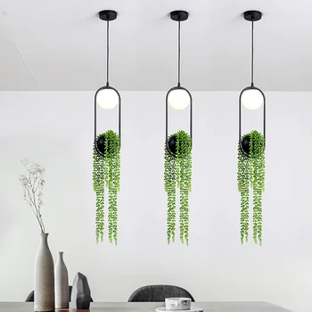 Criativo Planta Verde Natural Luzes Pingente De Vidro Abajur De Teto Led Luzes De Suspensão Para A Sala De Restaurante Mesa De Jantar