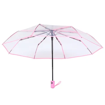 1pc Totalmente Automático de três dobras Transparente Guarda-chuva Guarda-chuva ao ar livre