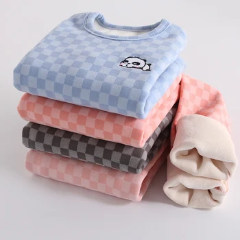 Roupa das crianças Menino Meninas Inverno Quente Cueca Stripe T-shirt+Calça 2pcs Infantil de Inverno, Roupa de Crianças de Roupa Casual Terno
