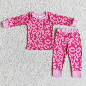 chita cor-de-rosa de manga longa e calça de menino de vestuário 2 pcs conjuntos de crianças com roupas casuais crianças roupas de inverno